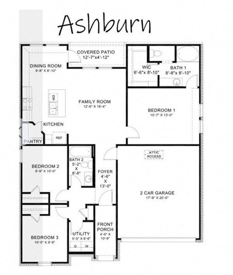 Floor plan for 3 beds, 2 baths, 1616 sqft